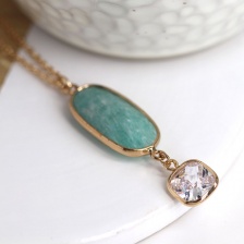 Aqua Stone Crystal Golden Drop Necklace by Peace of Mind